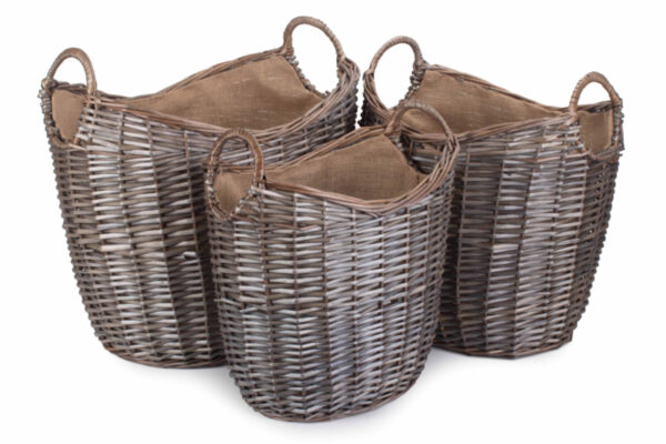 Scoop Neck Antique Wash Hessian Lined Basket