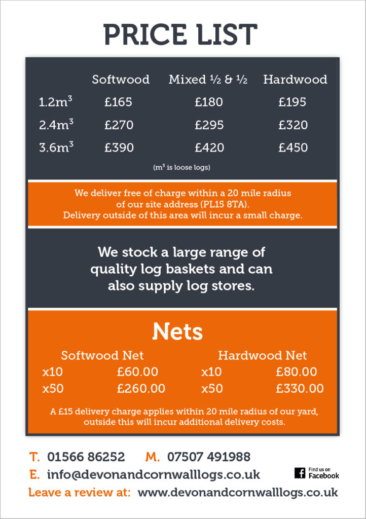 Devon & Cornwall Logs Price list